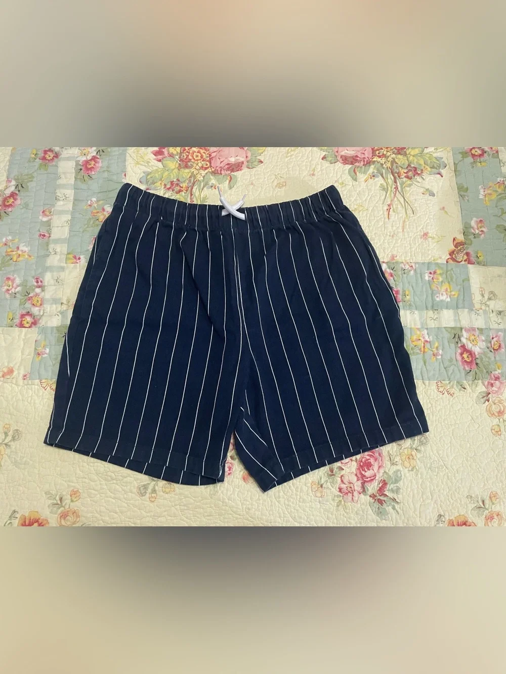 Boohoo Navy Pinstripe Drawstring Athletic Shorts